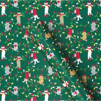 50 sq ft Cats in Christmas Lights Gift Wrap Green - Wondershop™