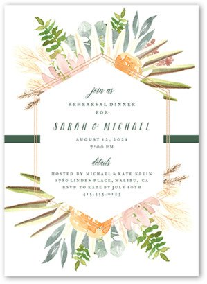 Rehearsal Dinner Invitations: Palm Bouquet Rehearsal Dinner Invitation, White, 5X7, Standard Smooth Cardstock, Square
