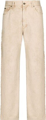 Frayed-Trim Loose-Fit Jeans