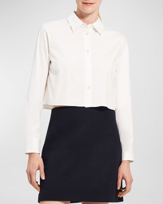 Button-Front Cropped Dress Shirt-AA