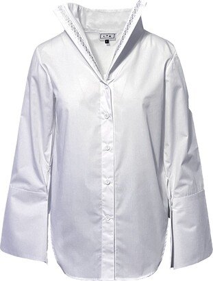 L2R the Label Embroidered Wide Collar Shirt In White Cotton