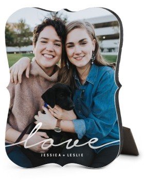 Desktop Plaques: Modern Scripted Love Portrait Desktop Plaque, Bracket, 5X7, White