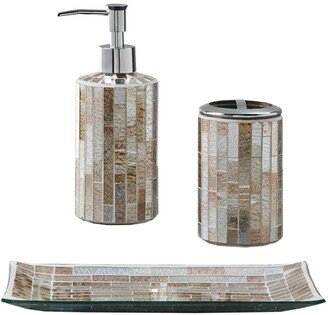 Decor Studio Charlotte Mosaic 3pc Bath Accessory Set - Taupe/silver