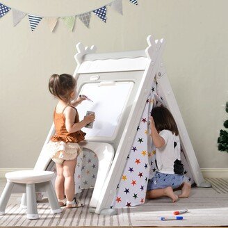 Aoolive Kids Play Tent 4 in 1 Teepee Tent with Stool and Climber, Foldable Playhouse Tent