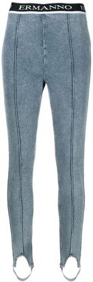 ERMANNO FIRENZE Logo-Waistband Denim Leggings