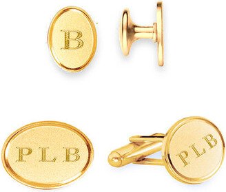 Men's Engravable Lapel Pins and Cuff Links Set in Brass with 18K Gold Plate (3 Initials)