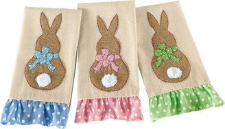 Collections Etc Ruffle Trim Bunny Easter Kitchen Towels - Set of 3