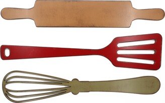 Kitchen Decor - Wooden Wall Utensils Wire Whisk Spatula Rolling Pin Farmhouse Rustic