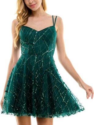 Juniors' Sequined Glitter-Mesh Skater Dress