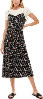 Juniors' Printed Midi Slip Dress With T-Shirt