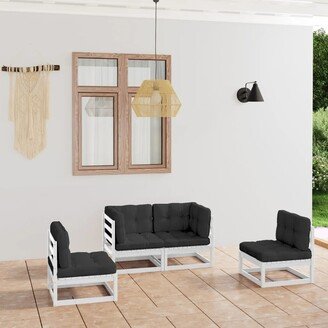 4 Piece Patio Lounge Set with Cushions Solid Pinewood-AB