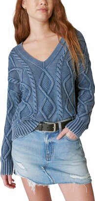 Women's Cable Knit V-Neck Sweater