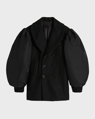 Men's Peacoat with Puffed Satin Sleeves