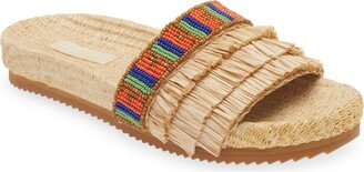 Caramel Beaded Fringe Slide Sandal