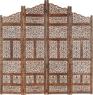 Hand carved 4-Panel Room Divider Brown 63