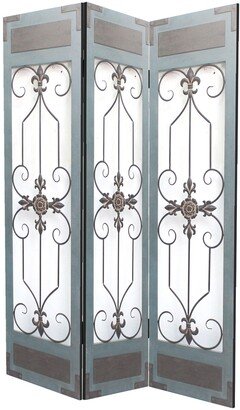 72 Inch 3 Panel Metal Room Divider, Motif Panels, Gray