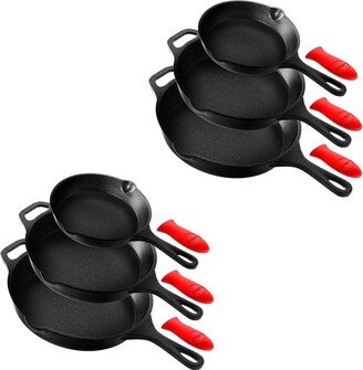 Heavy Duty Non Stick Pre Seasoned Cast Iron Skillet Frying Pan 3 Piece Set, 8 Inch 10 Inch 12 Inch Pans with Silicone Handles (2 Pack)