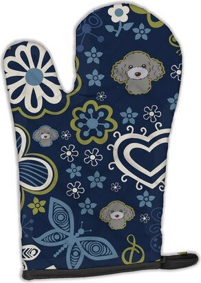 Blue Flowers Silver Gray Poodle Oven Mitt