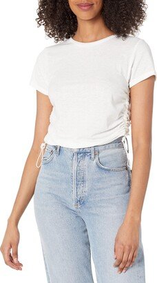 womens Short Sleeve Drawstring Crop Top Shirt