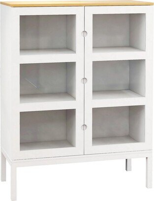 48 Inch Double Glass Door Storage Cabinet with 2 Adjustable Shelves