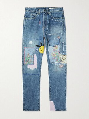 OKABILLY Straight-Leg Patchwork Embroidered Jeans