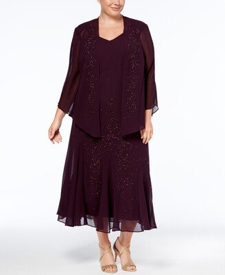 R&M Richards Plus Size Beaded V-Neck Dress and Jacket