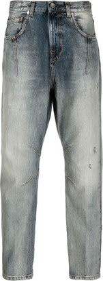 Faded-Effect Tapered-Leg Jeans
