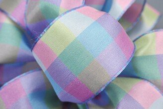 Pink Yellow Blue And Green Checked Wired Ribbon