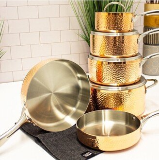 Vintage Collection Copper 10Pc Tri-Ply Cookware Set, Hammered Exterior