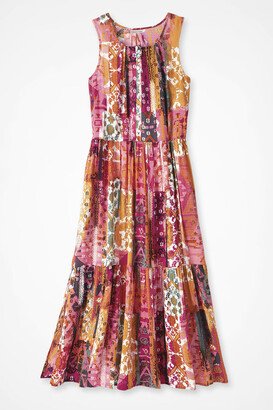 Women's Button Front printed flounce hem dress - Rosa Red Multi - PS - Petite Size