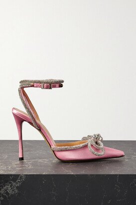 Double Bow Crystal-embellished Silk-satin Point-toe Pumps - Pink