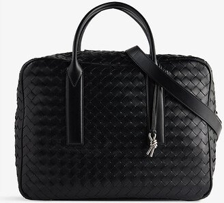 Black Silver Intrecciato Leather Weekender bag