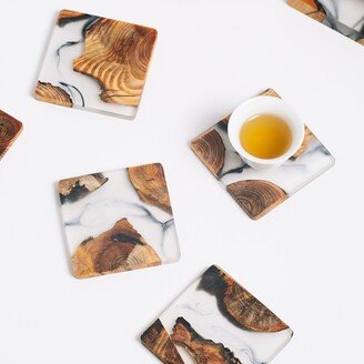 80mm Ink Wash Style Resin Coasters，natural Pine Wood Slices Art Coasters, Decorative Coasters