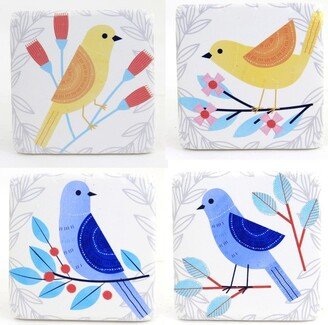 GANZ Tabletop Colorful Bird On Branch Coaster - Four Coasters 4 Inches - Flowers Leaves - Cb176126 - Resin - White