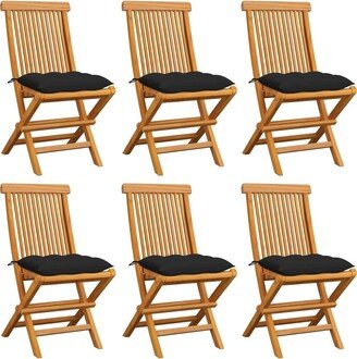 Patio Chairs with Black Cushions 6 pcs Solid Teak Wood