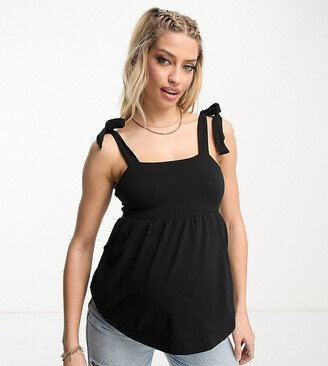 ASOS DESIGN Maternity tie strap sun top with pephem in black