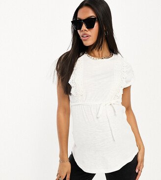 Mamalicious Maternity lace trim nursing t-shirt in white