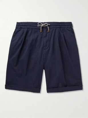 Slim-Fit Pleated Cotton-Blend Twill Drawstring Shorts