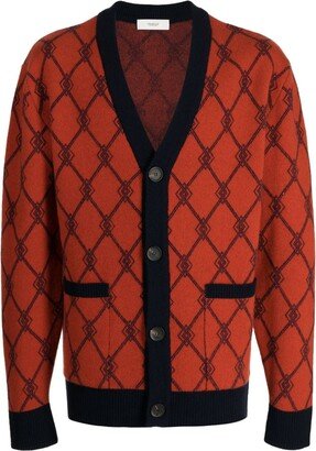 monogram-jacquard V-neck cardigan-AA