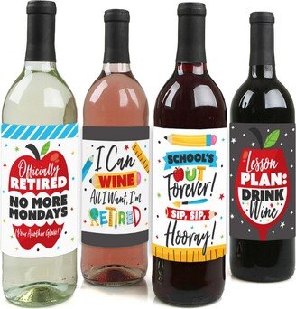 Big Dot Of Happiness Teacher Retirement - Party Decor - Wine Bottle Label Stickers - 4 Ct