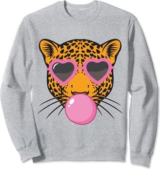 Womens Pig Bubblegum Jaguar Face Pink Sunglasses Sweatshirt