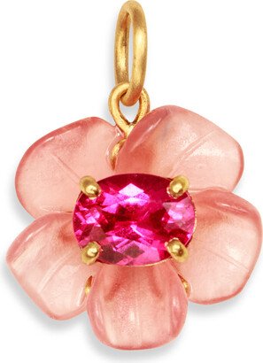 Tropical Flower Rhodochrosite & Rubellite Yellow Gold Charm