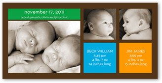 Twin Birth Announcements: Modern Twin Boys Birth Announcement, Multicolor, Standard Smooth Cardstock, Square