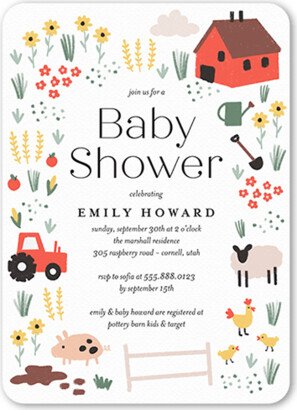 Baby Shower Invitations: Farm Cutouts Baby Shower Invitation, White, 5X7, Pearl Shimmer Cardstock, Rounded