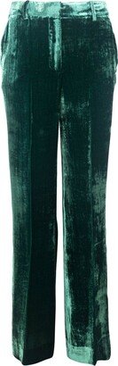 Velvet Pleat-Detailed Wide-Leg Trousers