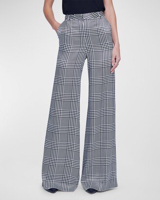 Gavin Houndstooth Plaid Wide-Leg Pants