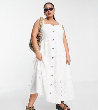 ASOS DESIGN Curve mixed eyelet midi sundress in white