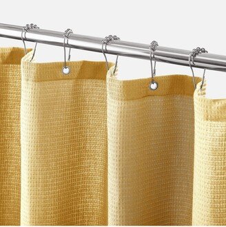 mDesign Long Waffle Knit Cotton Blend Shower Curtain, 72 x 72, Mustard Yellow