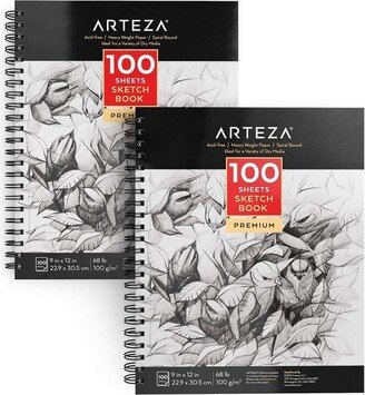 Arteza Sketchbook, 9x12, 100 Sheets of Drawing Paper - 2 Pack