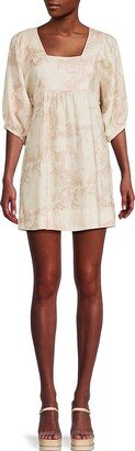 Jade Print Linen Mini Dress